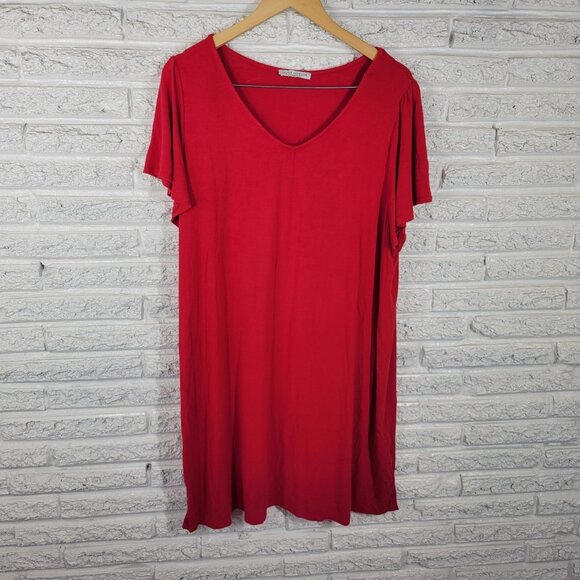 Green Envelope Womens Dress 2X Plus Mini Pullover Flutter Sleeve Red RED65E - Picture 1 of 12